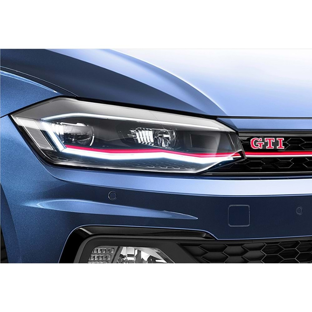 VW Polo Mk6 2018+ - Far GTI Stil Kırmızı Şerit, Led Sinyal DRL Mercek Siyah İç Yüzey Set