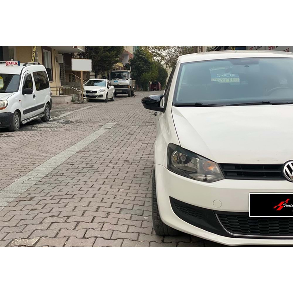 VW Polo Mk5 2009+ - Ayna Kapağı Batman V1 Stil Yapıştırma, Piano Black Ürün Yüzeyi, ABS, Set