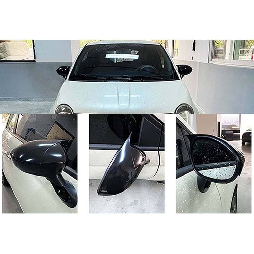 Fiat 500 2014+ - Ayna Kapağı Batman V1 Stil Yapıştırma , Piano Black ABS Set