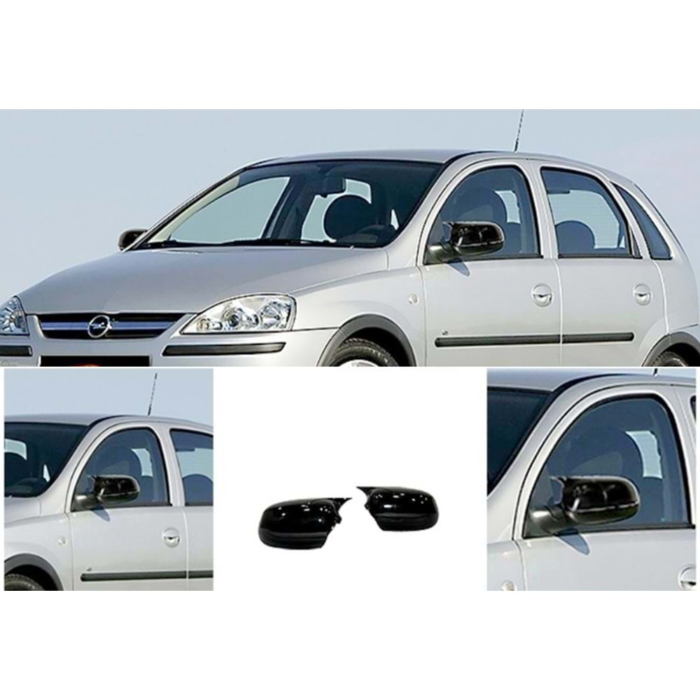 Opel Corsa C 2000+ - Ayna Kapağı Batman V1 Stil Yapıştırma , Piano Black ABS Set