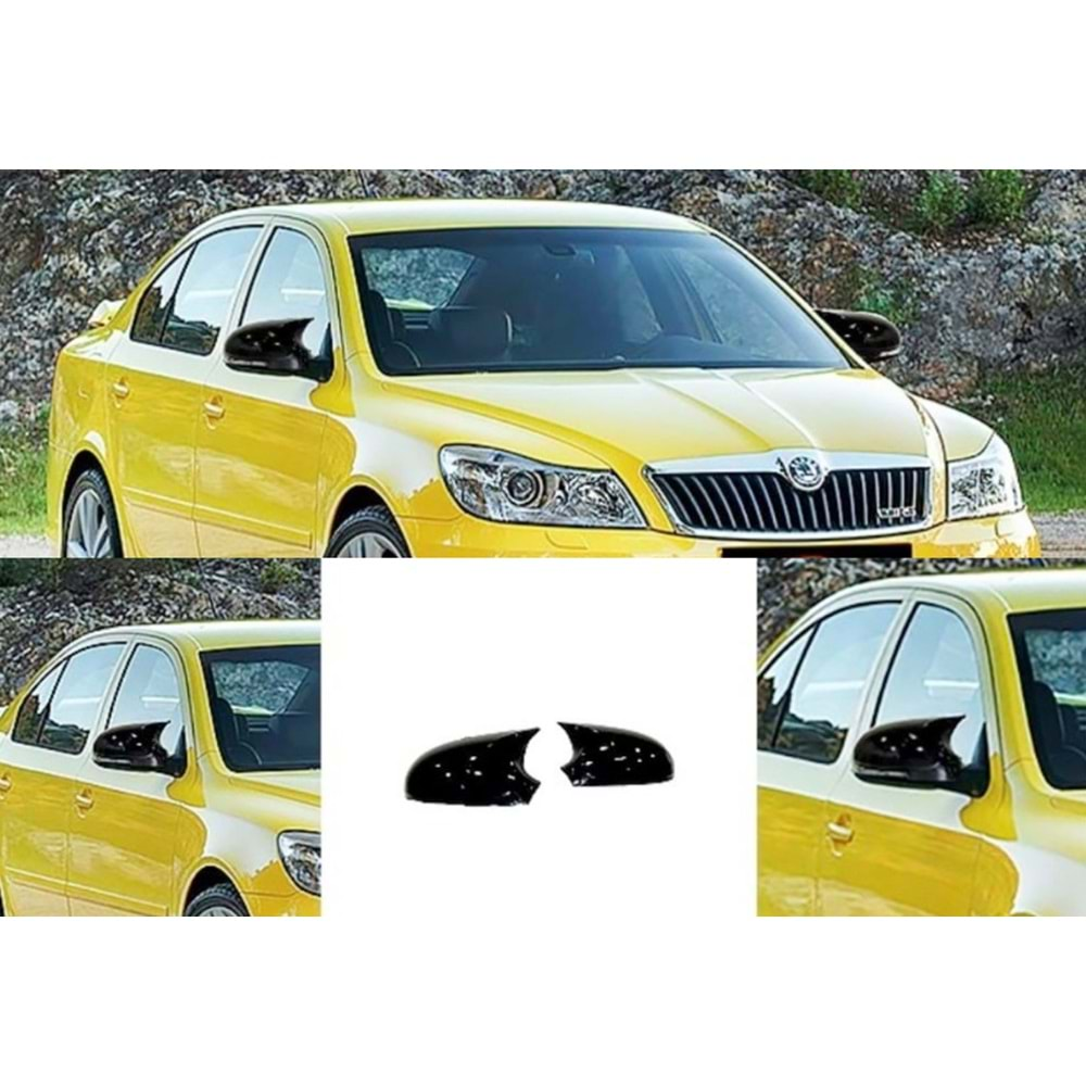 Skoda Octavia Mk2 FL 2009+ - Ayna Kapağı Batman V1 Stil Yapıştırma , Piano Black ABS Set