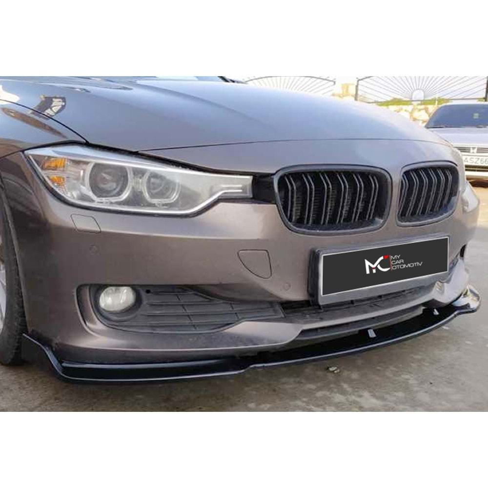 BMW F30 2012+ - Ön Lip Max Luxury V1 3 Parça 3 mm, Piano Black Ürün Yüzeyi, Vkm.