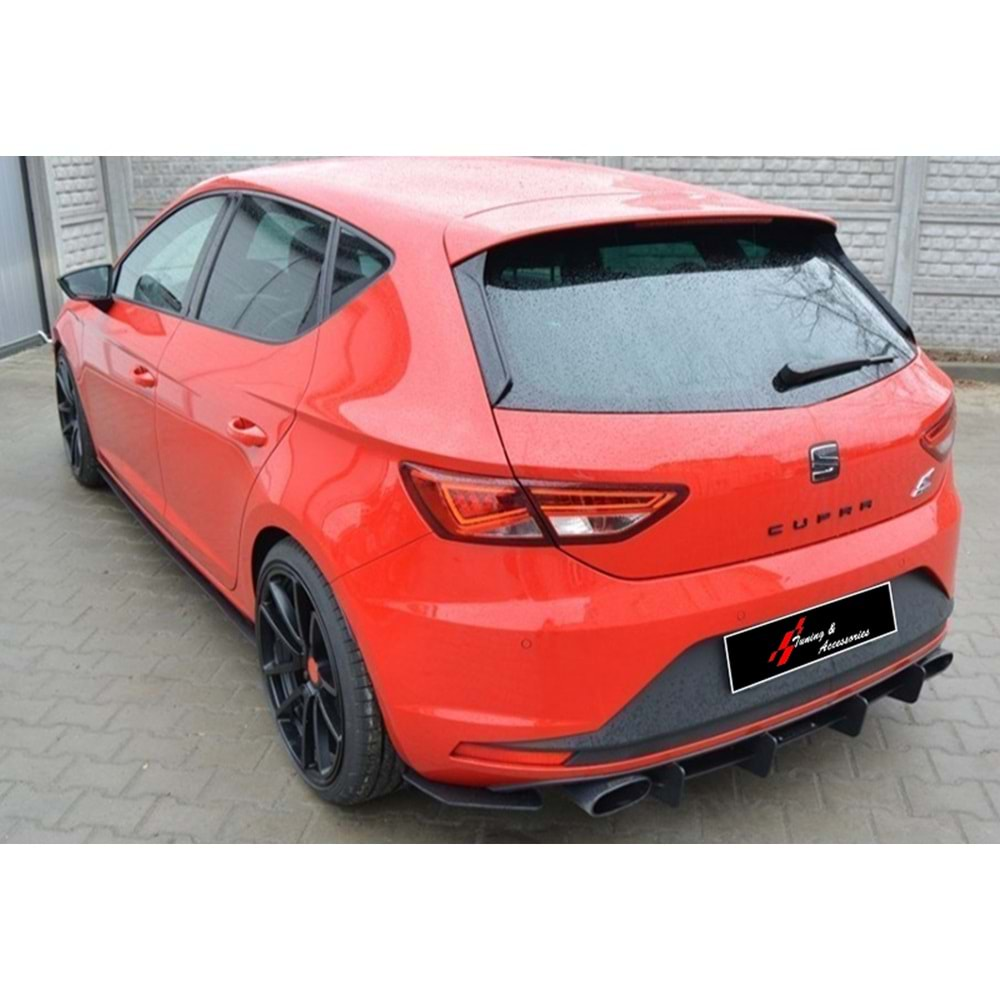 Seat Leon Mk3 2012+ - Difüzör Splitter FR Max Design CNC 3W, Mat Siyah Vkm.