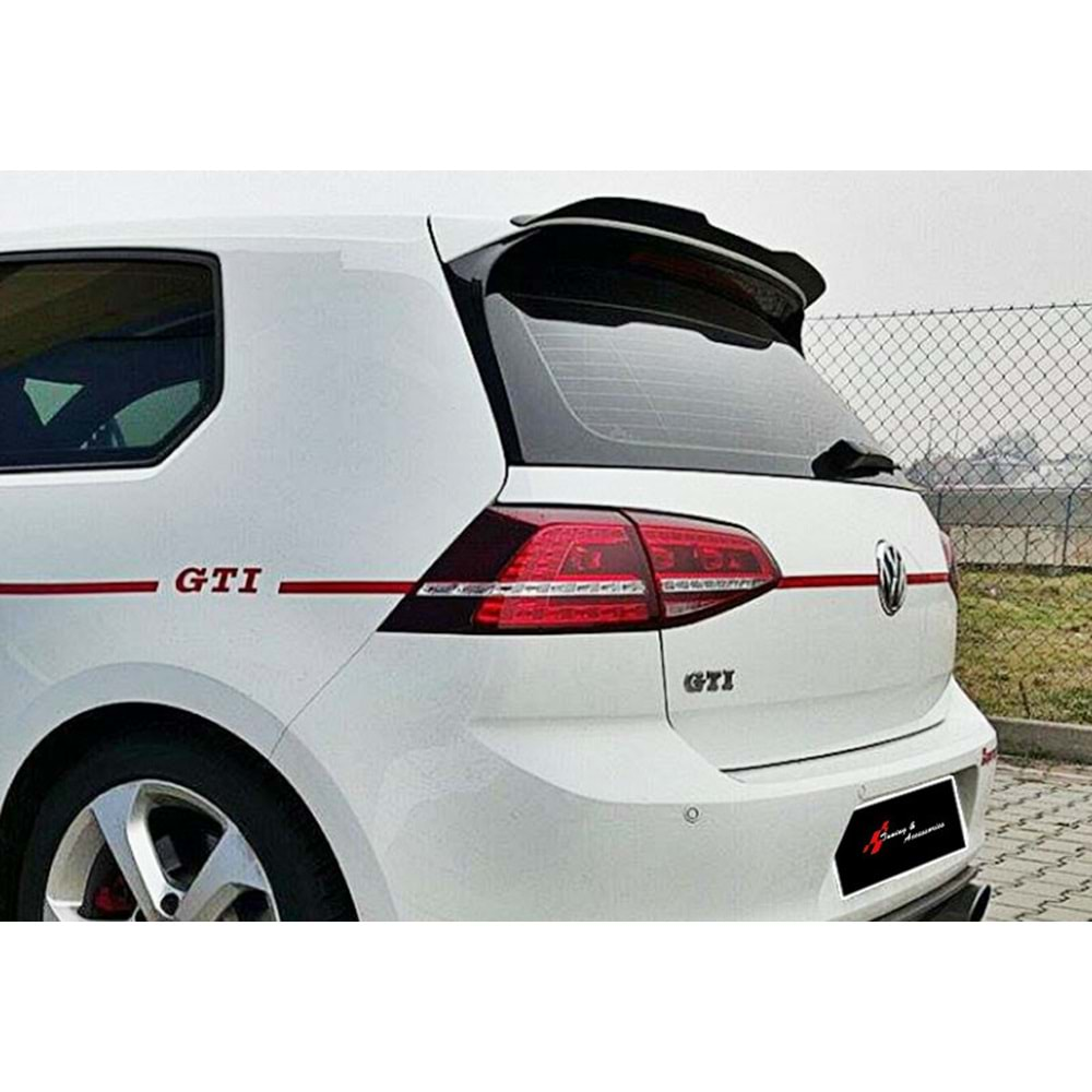 VW Golf Mk7 2012+ - Spoiler Max Design GTI Highline R V2 Stil Tavan Üzeri, Piano Black Ürün Yüzeyi, Vkm.