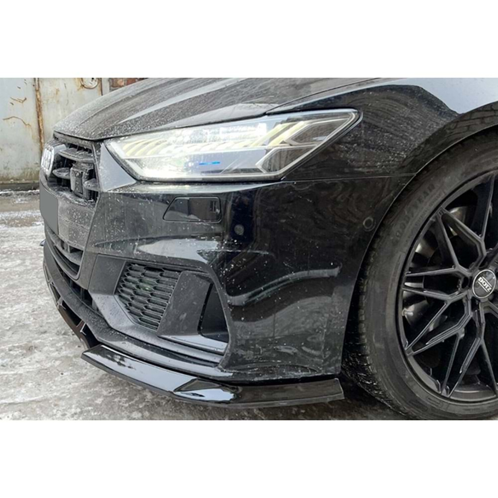 Audi A7 4G8 FL 2014+ - Ön Lip 4K A Plus+ S7 S Line V1 Stil, Piano Black Parlak Yüzey Vkm.