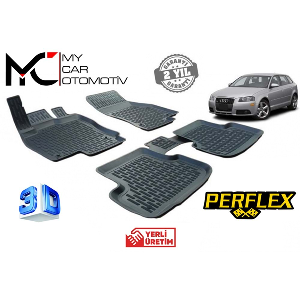 Audi A3 8P 2003+ - Paspas 3D Perflex X-Mat, Siyah Kokusuz TPE Set