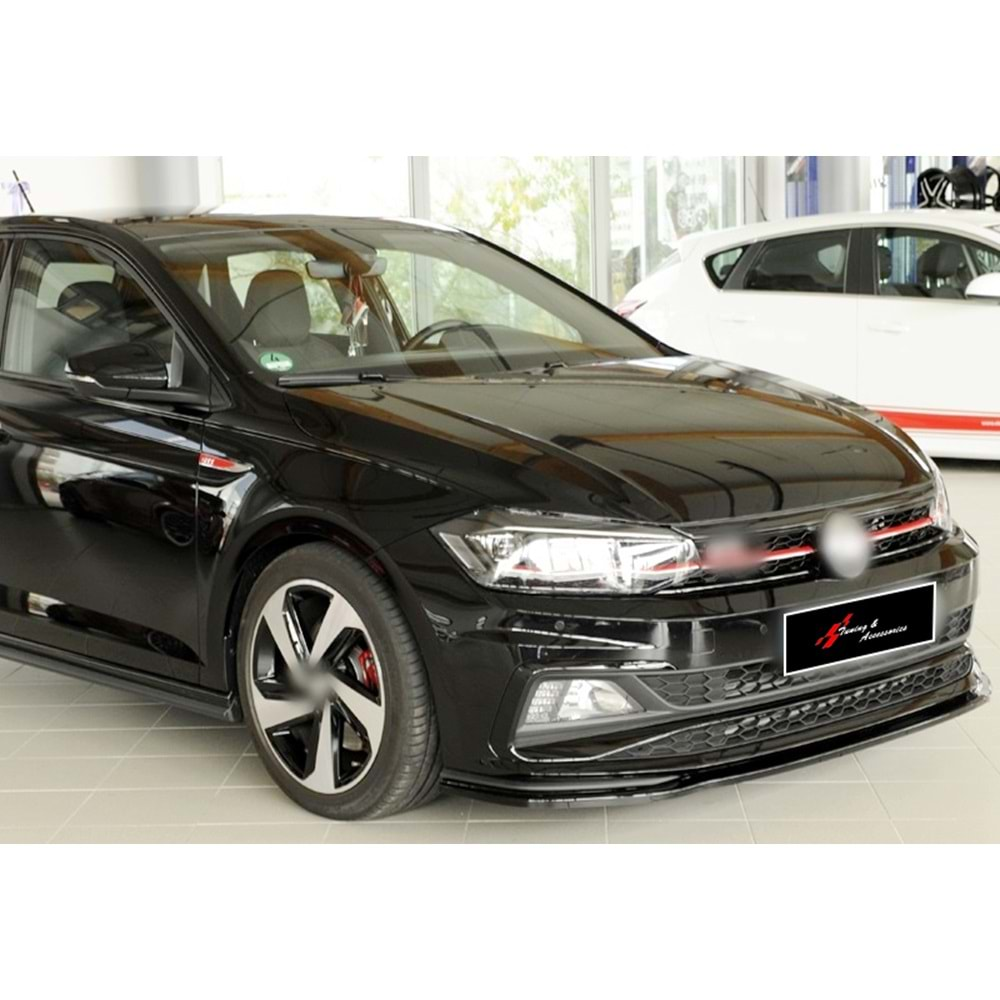 VW Polo Mk6 2018+ - Ön Lip Rieger GTI/R Line Design, Piano Black Ürün Yüzeyi, Vkm.