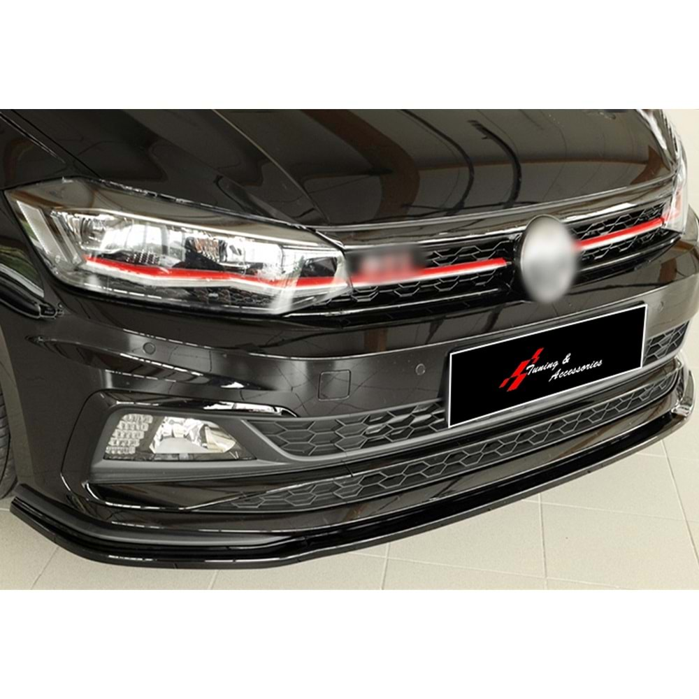 VW Polo Mk6 2018+ - Ön Lip Rieger GTI/R Line Design, Piano Black Ürün Yüzeyi, Vkm.