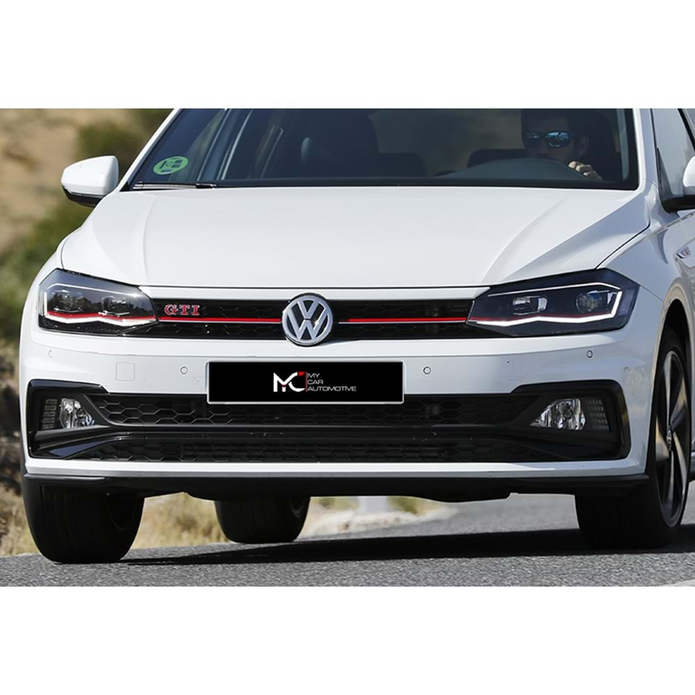 VW Polo Mk6 2017+ - Panjur GTI Stil, Kırmızı Şerit Piano Black Izgara ABS