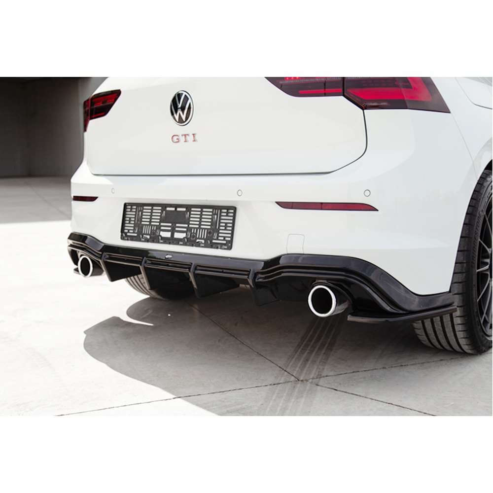 VW Golf Mk8 2019+ - Flap Arka A Plus+ GTI V1 Stil (GTI V1 Dif. uygun), Piano Black Parlak Ürün Yüzeyi, Vkm., Set