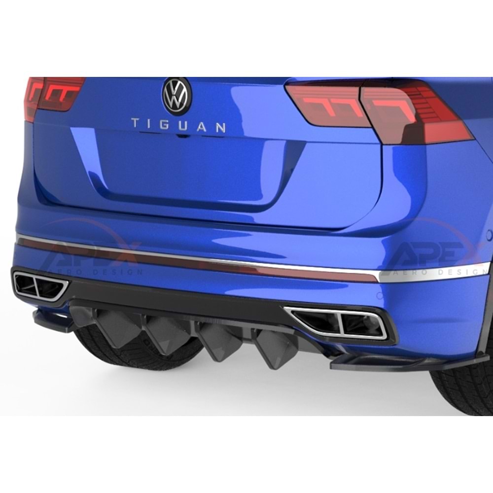 VW Tiguan Mk2 FL 2020+ - Difüzör/Arka, A Pex R/R Line V1 Stil, Piano Black Parlak Ürün Yüzeyi, Vakum