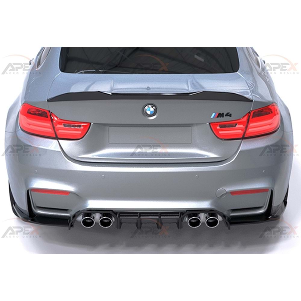 BMW F82 M4 2014+ - Difüzör/Arka, A Pex M4 V1 Stil, Sağ Sol Çiftli Çıkış, Piano Black Ürün Yüzeyi, Vakum, Set