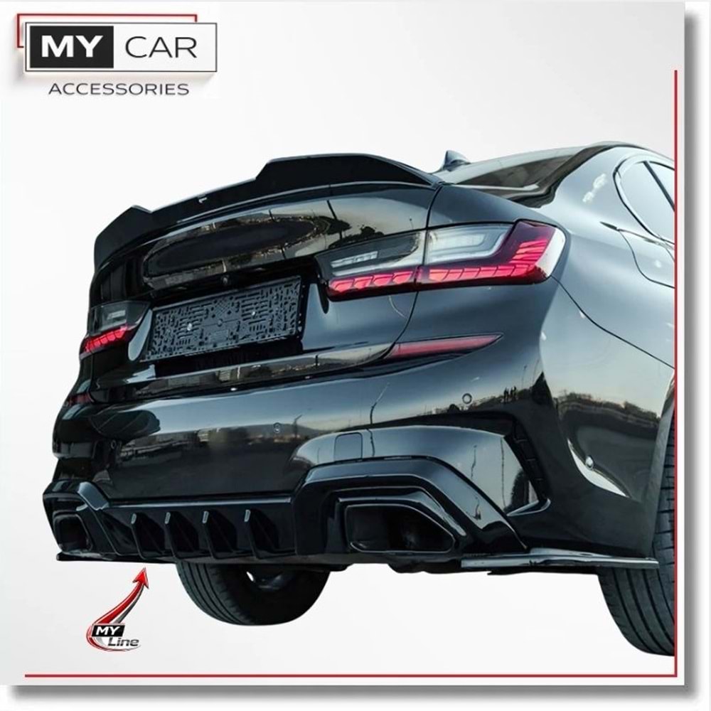 BMW G20 2019+ - Difüzör/Arka, A Plus M Pack V1 Stil , Piano Black Parlak Ürün Yüzeyi, Vakum