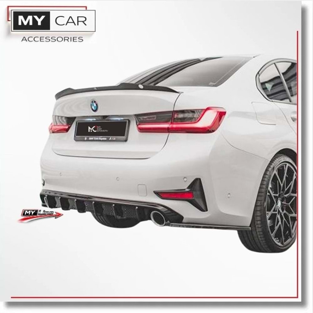 BMW G20 2019+ - Difüzör/Arka, A Plus Std. Line V1 Stil,Std Tmpn., Piano Black Parlak Ürün Yüzeyi, Vakum