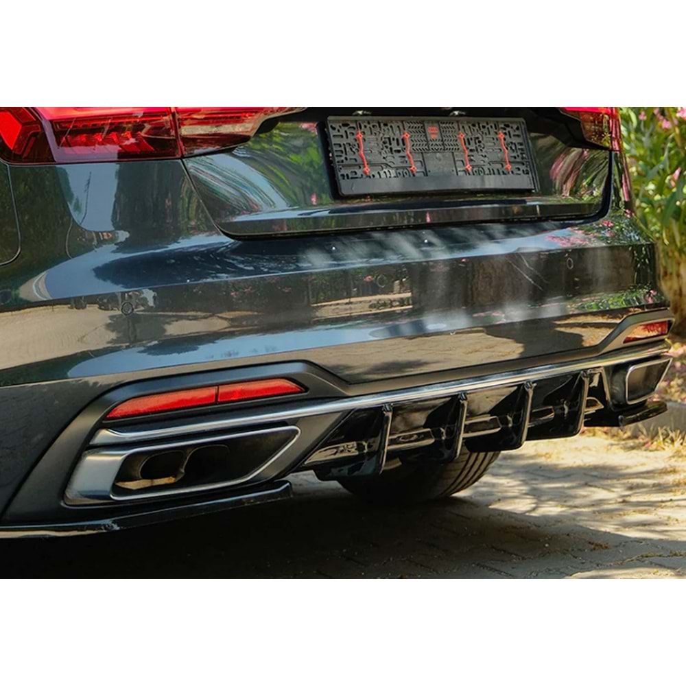 Audi A4 B9 FL 2019+ - Difüzör/Arka, A Plus Std. Line V1 Stil, Piano Black Parlak Ürün Yüzeyi, Vakum