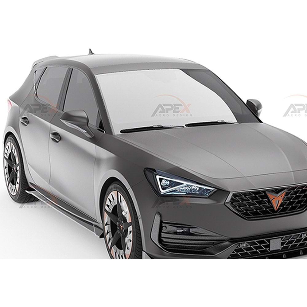 Seat Cupra Leon Mk1 2020+ - Marşpiyel Çıta/Yan Alt, A Pex Cupra/FR V2 Stil, 194 cm, Piano Black Parlak Ürün Yüzeyi, Vakum, Set