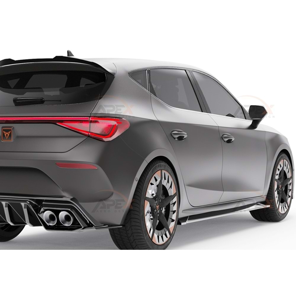 Seat Cupra Leon Mk1 2020+ - Marşpiyel Çıta/Yan Alt, A Pex Cupra/FR V2 Stil, 194 cm, Piano Black Parlak Ürün Yüzeyi, Vakum, Set
