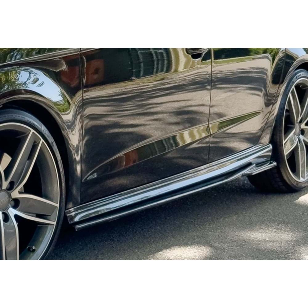 Audi A3 S 8V SB 2012+ - Marşpiyel Çıta/Yan Alt, A Plus S3/S Line V3 Stil 4 mm, Piano Black Parlak Ürün Yüzeyi, Vakum, Set
