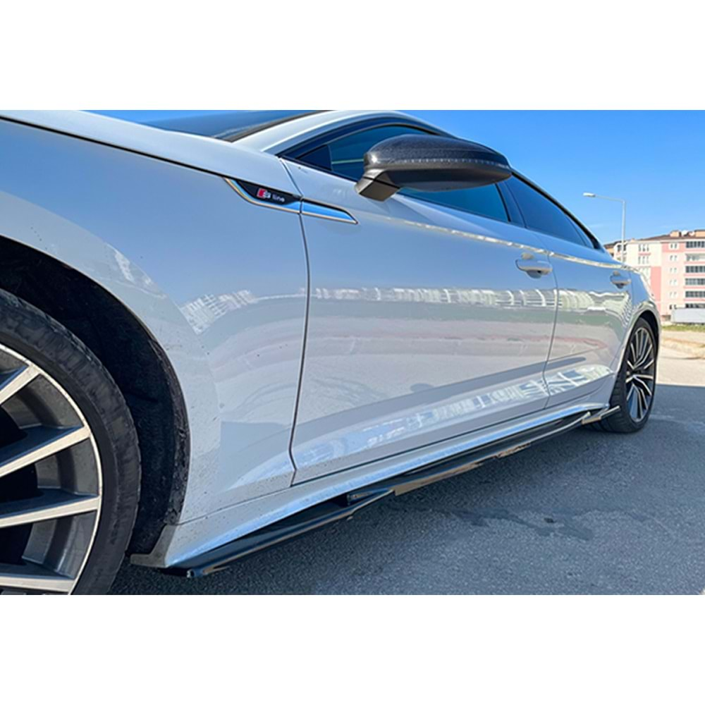 Audi A5 B9 FL SB 2019+ - Marşpiyel Alt Çıta A Plus+ S5/S Line V1 Stil 4 mm, Piano Black Parlak Ürün Yüzeyi, Vkm., Set