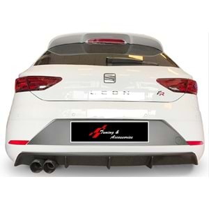 Seat Leon Mk3 FL 2017+ - Difüzör/Rear, Custom V1 Stil, Sol Çiftli Çıkış, Piano Black Ürün Yüzeyi, Vakum