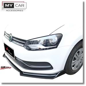 VW Polo Mk5 2009+ - Tampon Lipi/Ön Flaplı, Evo V1 Stil, 3 Parça, Piano Black Ürün Yüzeyi, ABS, Set