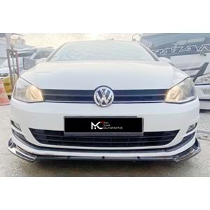 VW Golf Mk7 2012+ - Tampon Lipi/Ön Flaplı, Evo V1 Stil, 3 Parça, Piano Black Ürün Yüzeyi, ABS
