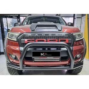 Ford Ranger T6.1 2015+ - Koruma Barı/Ön U Corner Stil, Mat Siyah Boyalı Ürün Yüzeyi, 70mm, DKP Çelik