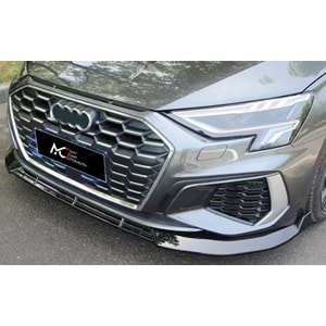 Audi A3 8Y HB, S 2020+ - Ön Lip S Line V2 Stil 3 Parça, Piano Black ABS Set