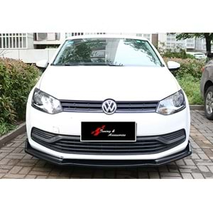 VW Polo Mk5 2009+ - Ön Lip Flaplı Plus V2 3 Parça, Piano Black ABS