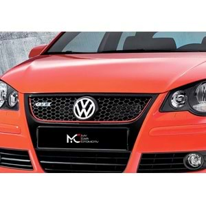 VW Polo Mk4 2002+ - Panjur GTI Stil, Kırmızı Şerit Piano Black Izgara ABS