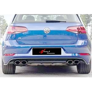 VW Golf Mk7 FL 2017 - Difüzör/Arka R V1 Stil, Egzos Uçlu, Piano Black Boyalı Ürün Yüzeyi, ABS, Set