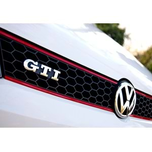 VW Polo Mk5 2009+ - Panjur GTI Stil, Kırmızı Şerit Piano Black Izgara ABS