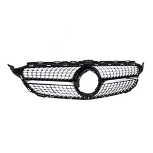 M. Benz W205 2015+ - Panjur/Ön Diamond Stil, Piano Black Üst Şerit/Krm. İç Yüzey, ABS