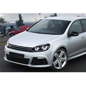 VW Golf Mk6 2008+ - Far 7 Dizayn Çift U Stil, Mercek, Kayar Sinyal, Mat Siyah Ürün İç Yüzey, Set