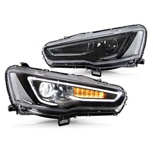 Mitsubishi Lancer 9 2007+ - Far Audi Dizayn, Mercek Çift Aydınlatma, DRL Led Dinamik Kayar Sinyal, Mat Siyah İç Yüzey, PC Set