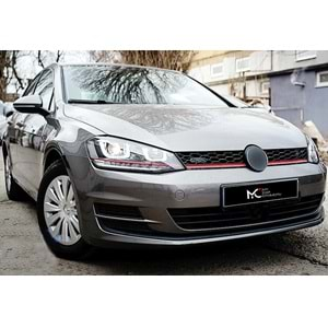 VW Golf Mk7 2012+ - Far GTI 3D Stil Kırmızı Şerit, Mercek, DRL Led Dinamik Kayar Sinyal, Mat Siyah İç Yüzey, PC Set