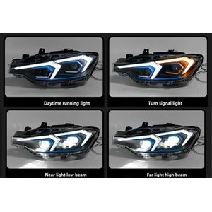 BMW F30 2012+ - Far G20 Oem Stil Halogen, Mercek , DRL, Led Sinyal, Mat Siyah İç Yüzey, PC Set