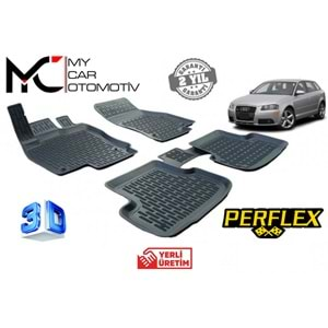 Audi A3 8P 2003+ - Paspas 3D Perflex X-Mat, Siyah Kokusuz TPE Set