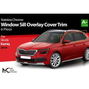 Skoda Kamiq Mk1 2019+ - Cam Çerçeve Seti/Krom Oem V1 Stil, Paslanmaz Çelik Ürün Yapısı, 3M Bant, Set