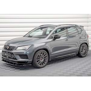 Seat Cupra Ateca Mk1 2018+ - Marşpiyel Alt Çıta A Plus+ Cupra V1 Stil 4 mm, Piano Black Parlak Ürün Yüzeyi, Vkm., Set