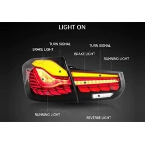 BMW F30 2012+ - Stop GTS Stil, Siyah Renkli Ürün Yüzeyi, Led Kayar Sinyal, PC Set