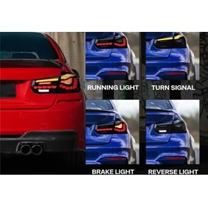 BMW F30 2012+ - Stop GTS Stil, Siyah Renkli Ürün Yüzeyi, Led Kayar Sinyal, PC Set