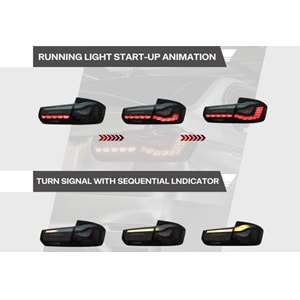 BMW F30 2012+ - Stop GTS Stil, Siyah Renkli Ürün Yüzeyi, Led Kayar Sinyal, PC Set