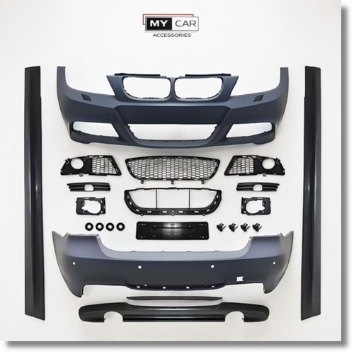 BMW E90 LCI 2008+ - Body Kit/Set, 335i M Technic V1 Stil, Far Yıkama Yeri, PCD, İşlem Yapılmamış Ham Ürün Yüzeyi, PU, Set