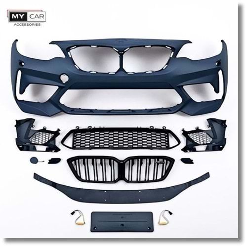 BMW F22 2013+ - Body Kit/Tampon Ön, M2 V1 Stil, Sis Farı Yuvalı, Far Yıkama Yeri, İşlem Yapılmamış Ham Ürün Yüzeyi, PU, Set