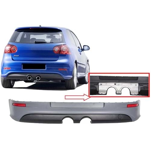 VW Golf Mk5 2003+ - Tampon Arka R32 Stil+Reflektör, İşlem Yapılmamış Ham Ürün Yüzeyi, ABS, Set