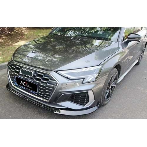Audi A3 8Y HB, S 2020+ - Ön Lip S Line V2 Stil 3 Parça, Piano Black ABS Set