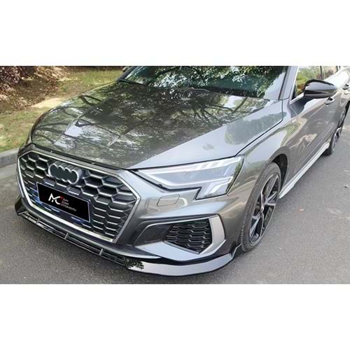 Audi A3 8Y HB, S 2020+ - Tampon Lip/Ön, S Line V2 Stil, 3 Parça, Piano Black, ABS, Set