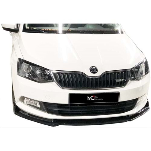 Skoda Fabia Mk3 2013+ - Ön Lip Plus V1 3 Parça 2 mm, Piano Black Vakum