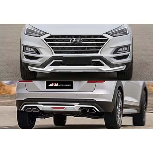 Hyundai Tucson 3 FL 2018+ - Koruma Barı Elit V1 Stil Ön ve Arka, Krm. Gri Siyah Boyalı Ürün Yüzeyi ABS Set